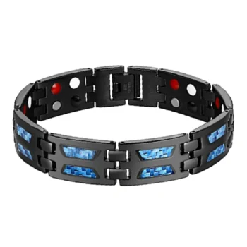 Distinctive Titanium Steel Magnetic Bracelet with Blue Carbon Fiber for Men