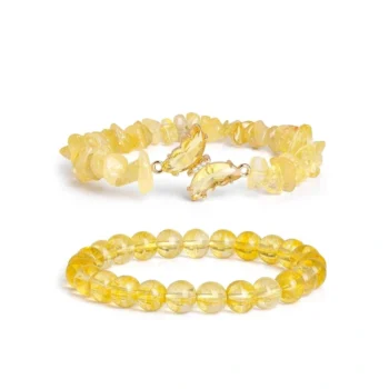 Citrine Butterfly Charms Healing Stone Layered Bracelet