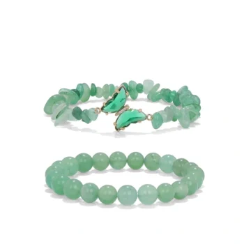 Green Aventurine Butterfly Charms Healing Stone Layered Bracelet