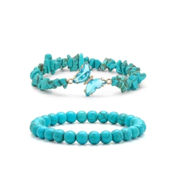Turquoise Butterfly Charms Healing Stone Layered Bracelet