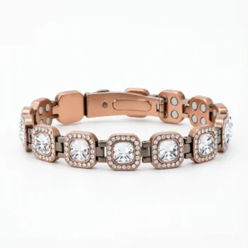 Women's Pure Copper Crystal Bracelet, 4X Ultra Strength Magnetic Therapy Bangle -Radiant Square Shine -Copper