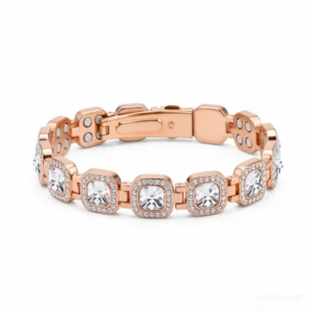Women's Pure Copper Crystal Bracelet, 4X Ultra Strength Magnetic Therapy Bangle Radiant Square Shine - Rose Gold