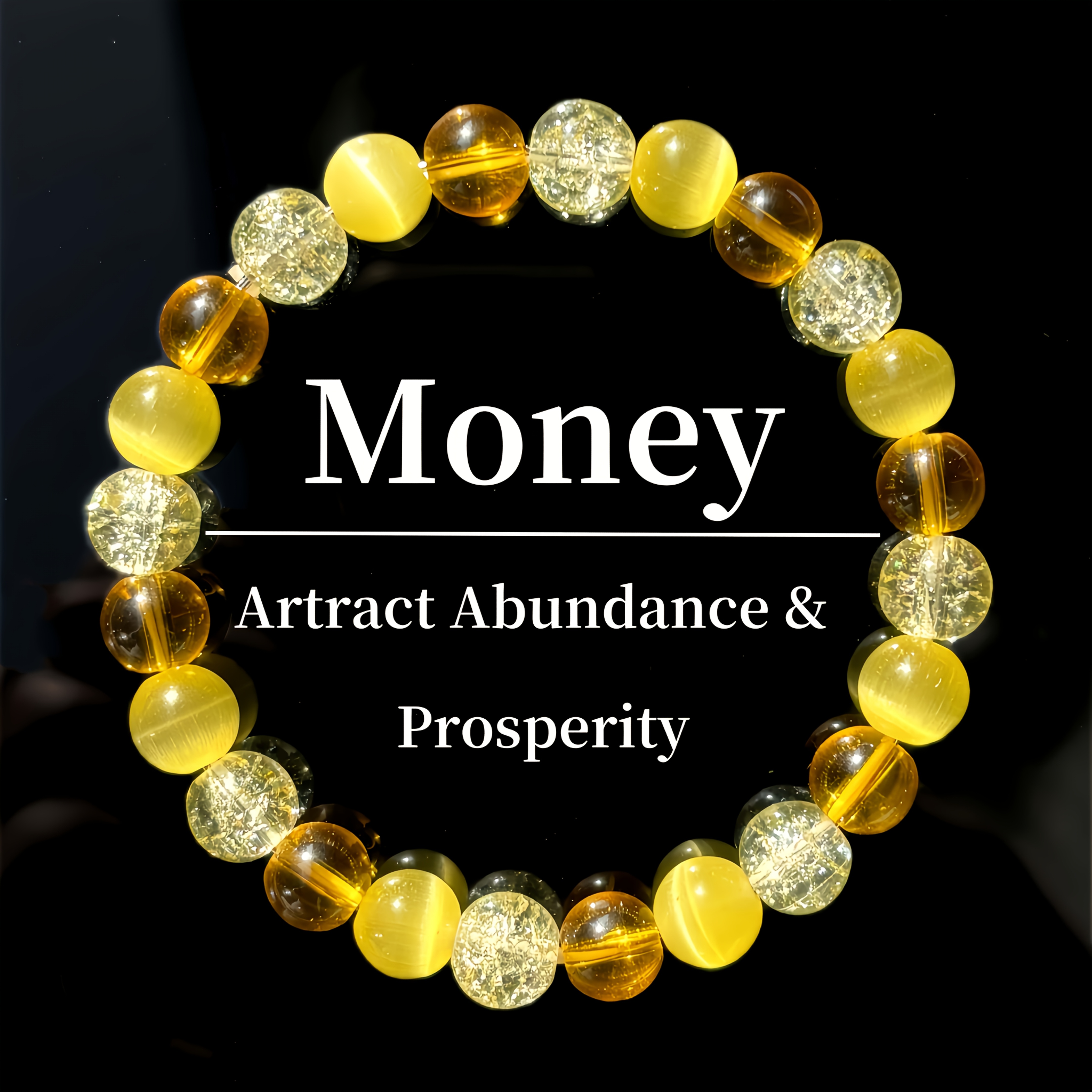 Yellow Sparkle "Money" Crystal Bracelet – Citrine, Rutilated Quartz & Gold-Tone Jewelry