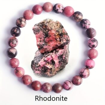 "Rhodonite" Beaded Crystal Bracelet – Rose Quartz, Black Onyx & Elastic Stretch Jewelry