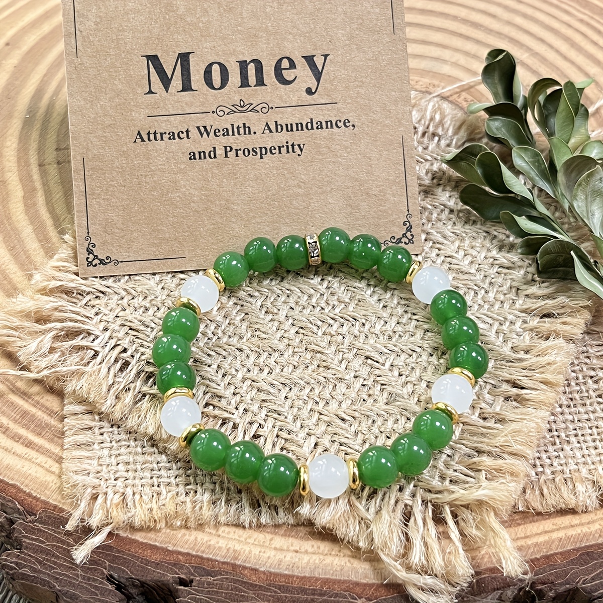 Bohemian Vintage Green "Money" Crystal Bracelet – Handcrafted Natural Stone Jewelry - Image 4