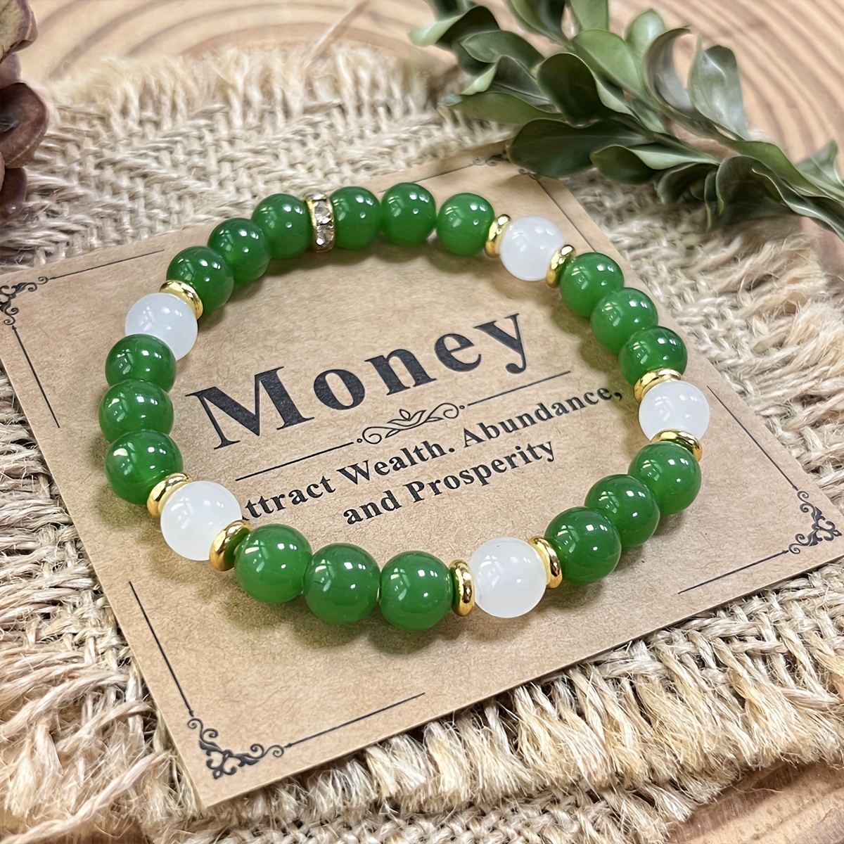 Bohemian Vintage Green "Money" Crystal Bracelet – Handcrafted Natural Stone Jewelry