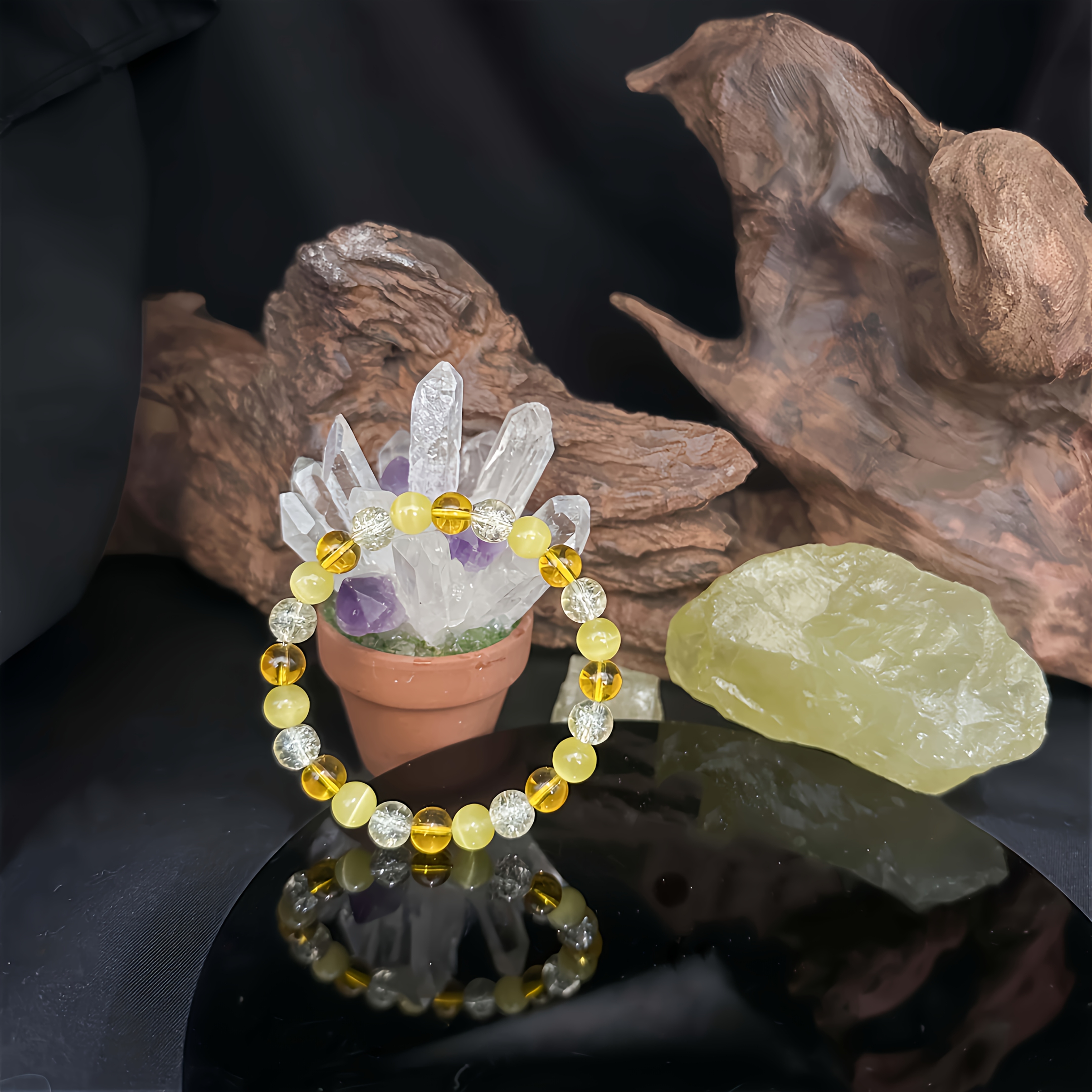 Yellow Sparkle "Money" Crystal Bracelet – Citrine, Rutilated Quartz & Gold-Tone Jewelry - Image 3
