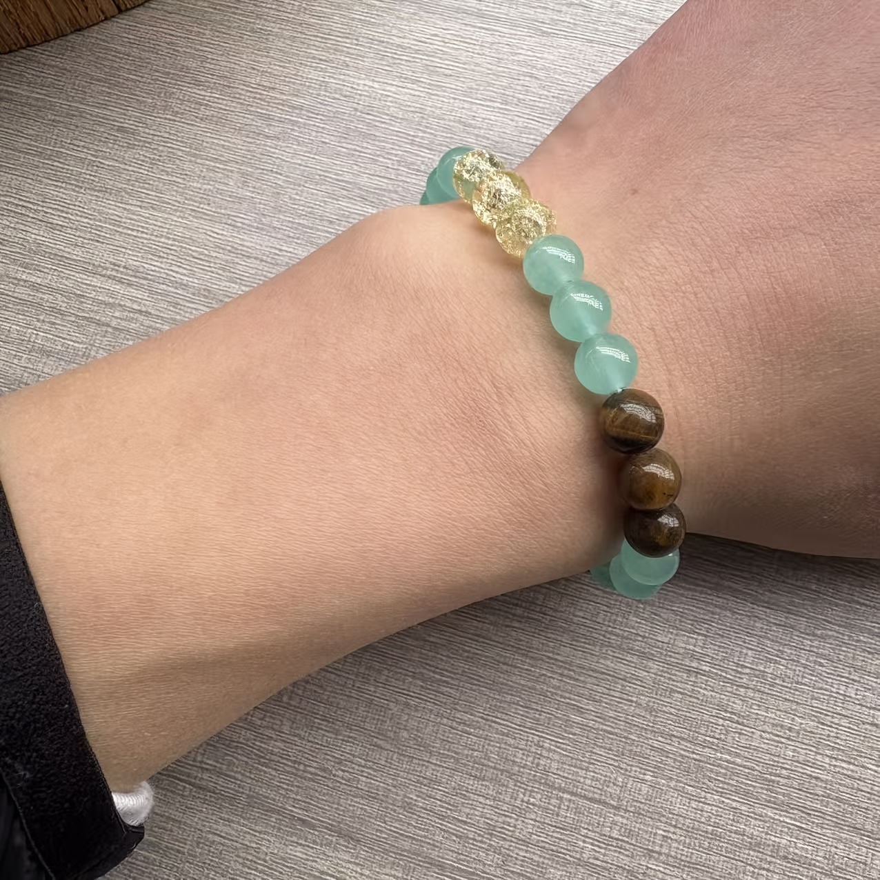 Natural Tiger's Eye and Green Treasure Beaded Crystal Bracelet - Image 5