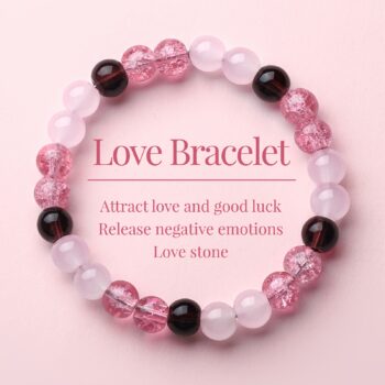 Rose Quartz & Red Jasper Bracelet – Natural Pink Heart Stone for Love & Good Luck