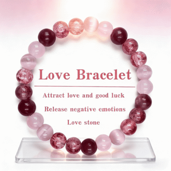 Heart Healing Crystal Bracelet – Pink Strawberry Quartz & Garnet Cat's Eye