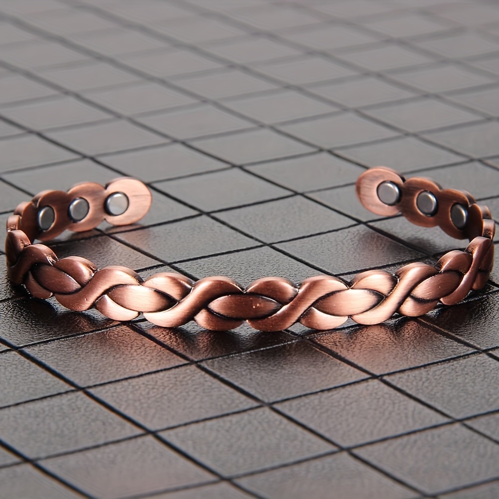 Adjustable Braided Copper Magnetic Bracelet – Pure Copper Woven Cuff for Women, Vintage Handmade Bracelet