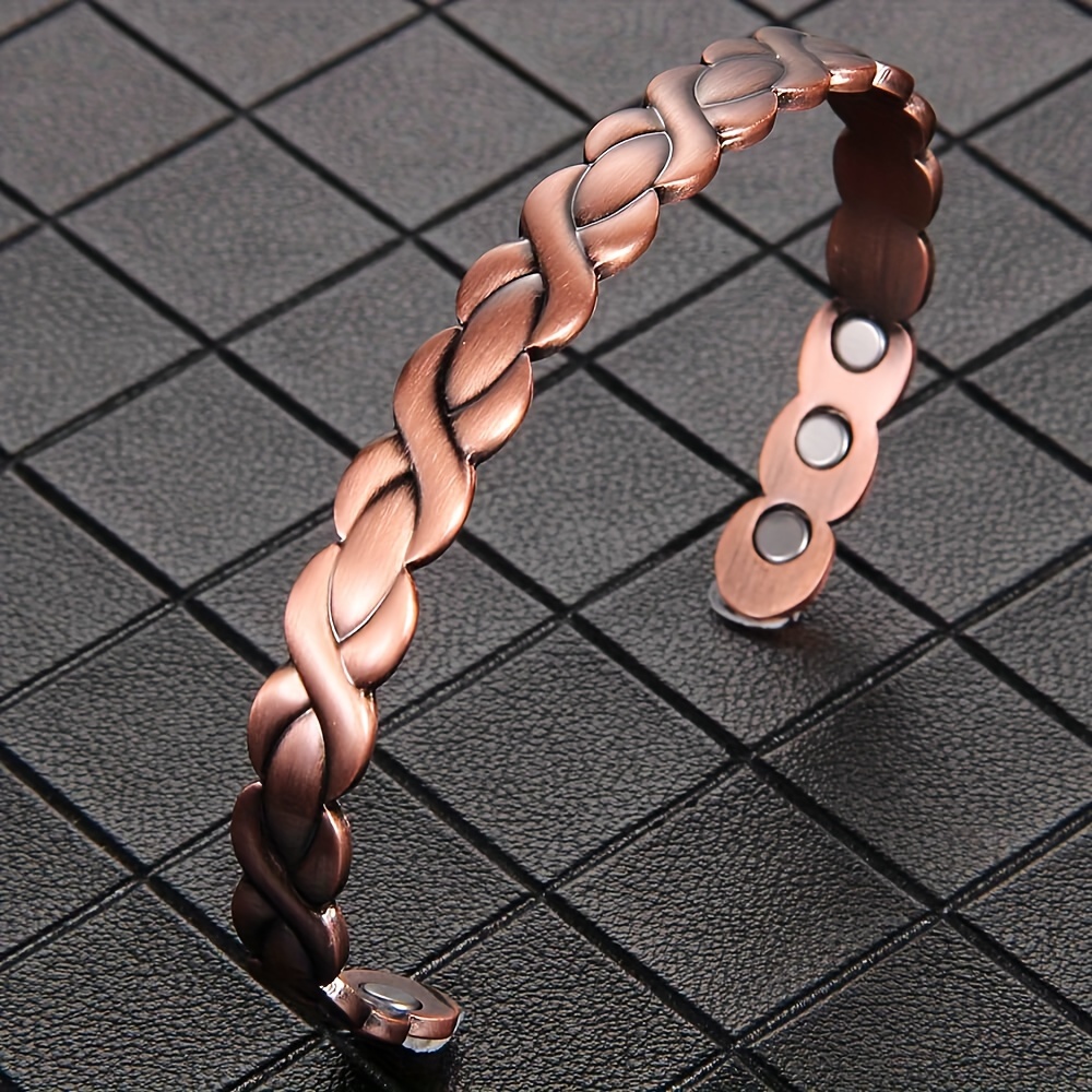 Adjustable Braided Copper Magnetic Bracelet – Pure Copper Woven Cuff for Women, Vintage Handmade Bracelet - Image 4