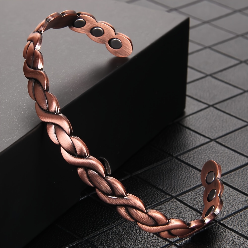 Adjustable Braided Copper Magnetic Bracelet – Pure Copper Woven Cuff for Women, Vintage Handmade Bracelet - Image 2