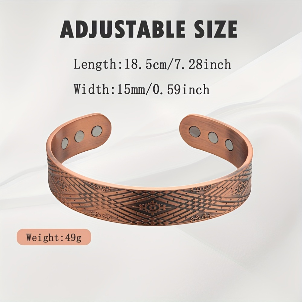 Men's Vintage Copper Magnetic Bracelet | Adjustable Geometric Copper Cuff - Image 3