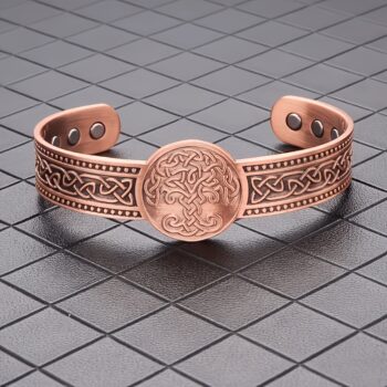 Vintage Tree of Life Copper Magnetic Bracelet for Men – Adjustable Celtic Open Cuff Bangle
