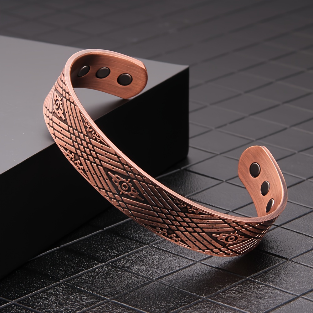 Men's Vintage Copper Magnetic Bracelet | Adjustable Geometric Copper Cuff - Image 7