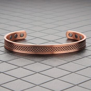 Classic Textured Copper Magnetic Bracelet – Adjustable Pure Copper Open Cuff for Women