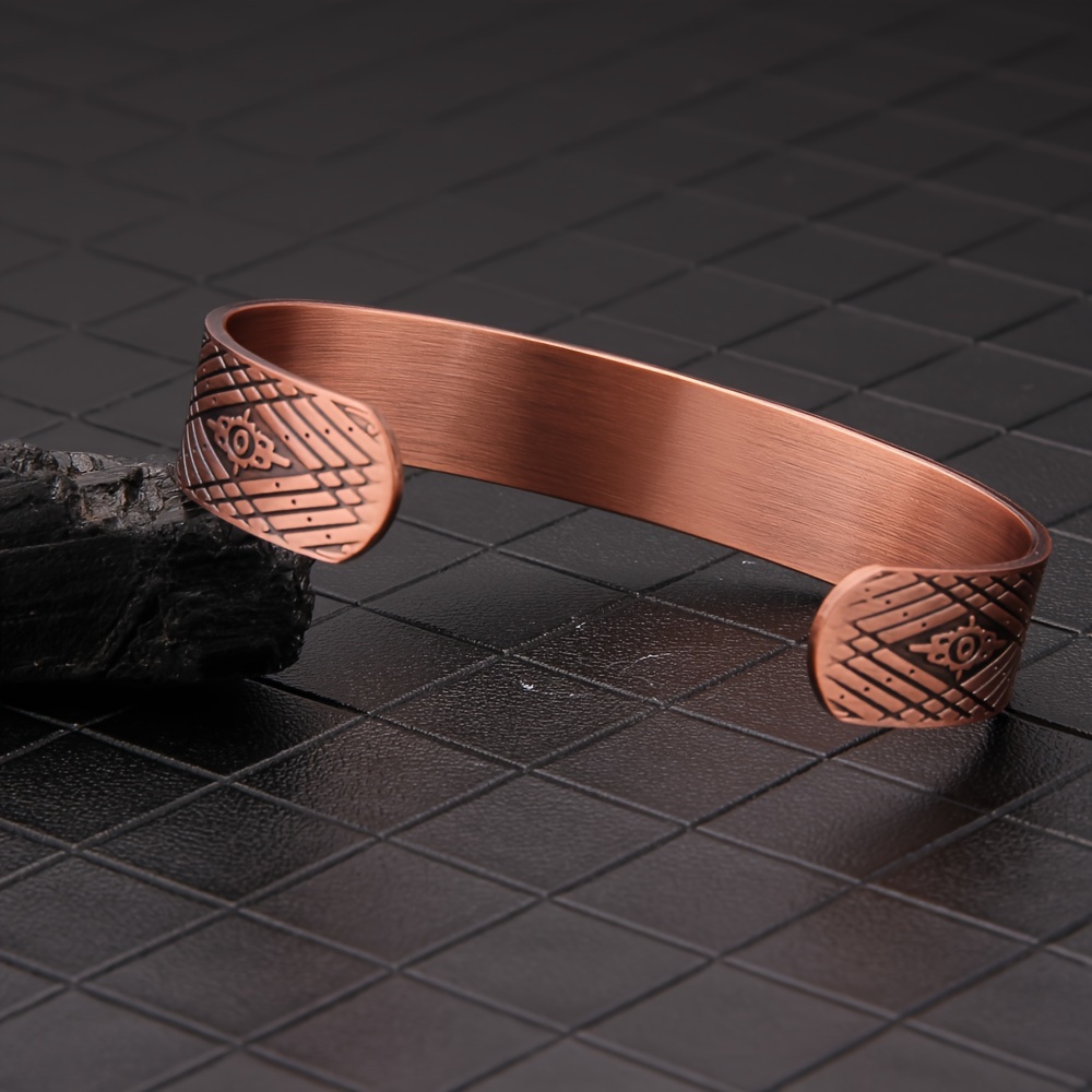 Men's Vintage Copper Magnetic Bracelet | Adjustable Geometric Copper Cuff - Image 5