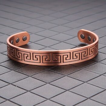 Greek Key Copper Magnetic Bracelet – Adjustable Pure Copper Cuff for Men & Women, Vintage Open Bangle Jewelry Gift