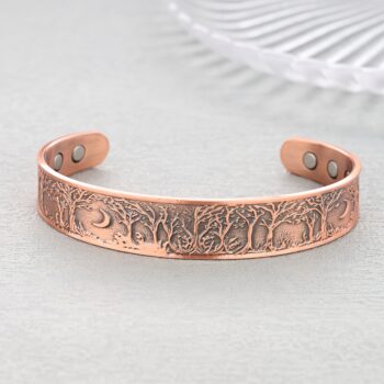 Moon & Forest Copper Magnetic Bracelet – Adjustable Pure Copper Cuff for Men & Women, Nature Engraved Open Bangle Gift