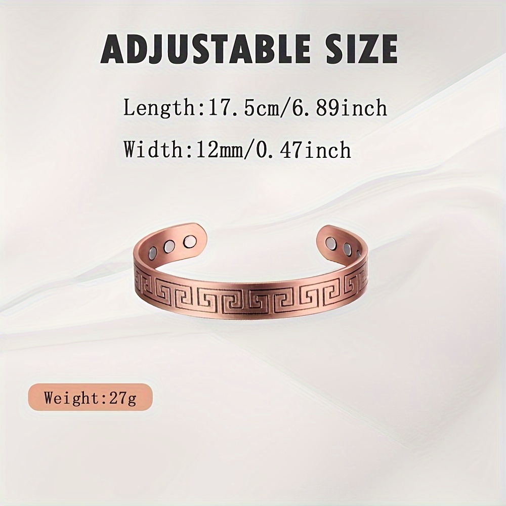 Greek Key Copper Magnetic Bracelet – Adjustable Pure Copper Cuff for Men & Women, Vintage Open Bangle Jewelry Gift - Image 3