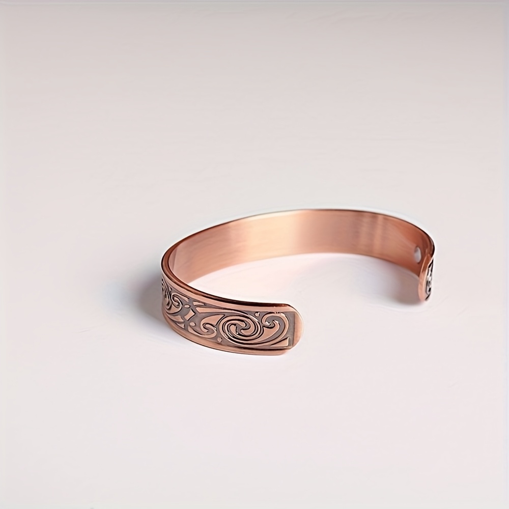 Vintage Viking Copper Magnetic Bracelet for Men – Adjustable Open Cuff with Nordic Engraved Pattern - Image 3