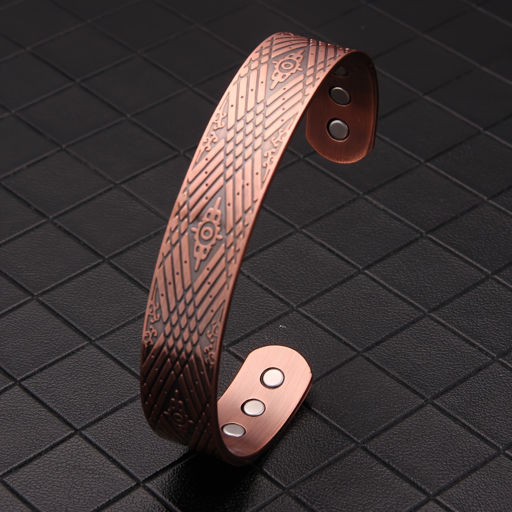 Men's Vintage Copper Magnetic Bracelet | Adjustable Geometric Copper Cuff - Image 2