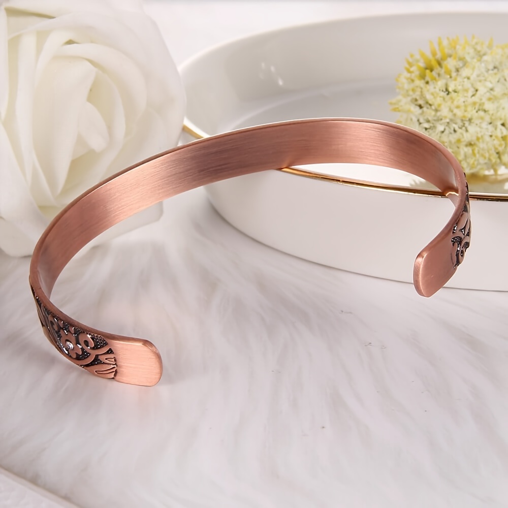 Women's Copper Magnetic Bracelet – Vintage Floral Engraved Adjustable Pure Copper Cuff Bangle, Elegant Open Bracelet Gift for Her - Image 5