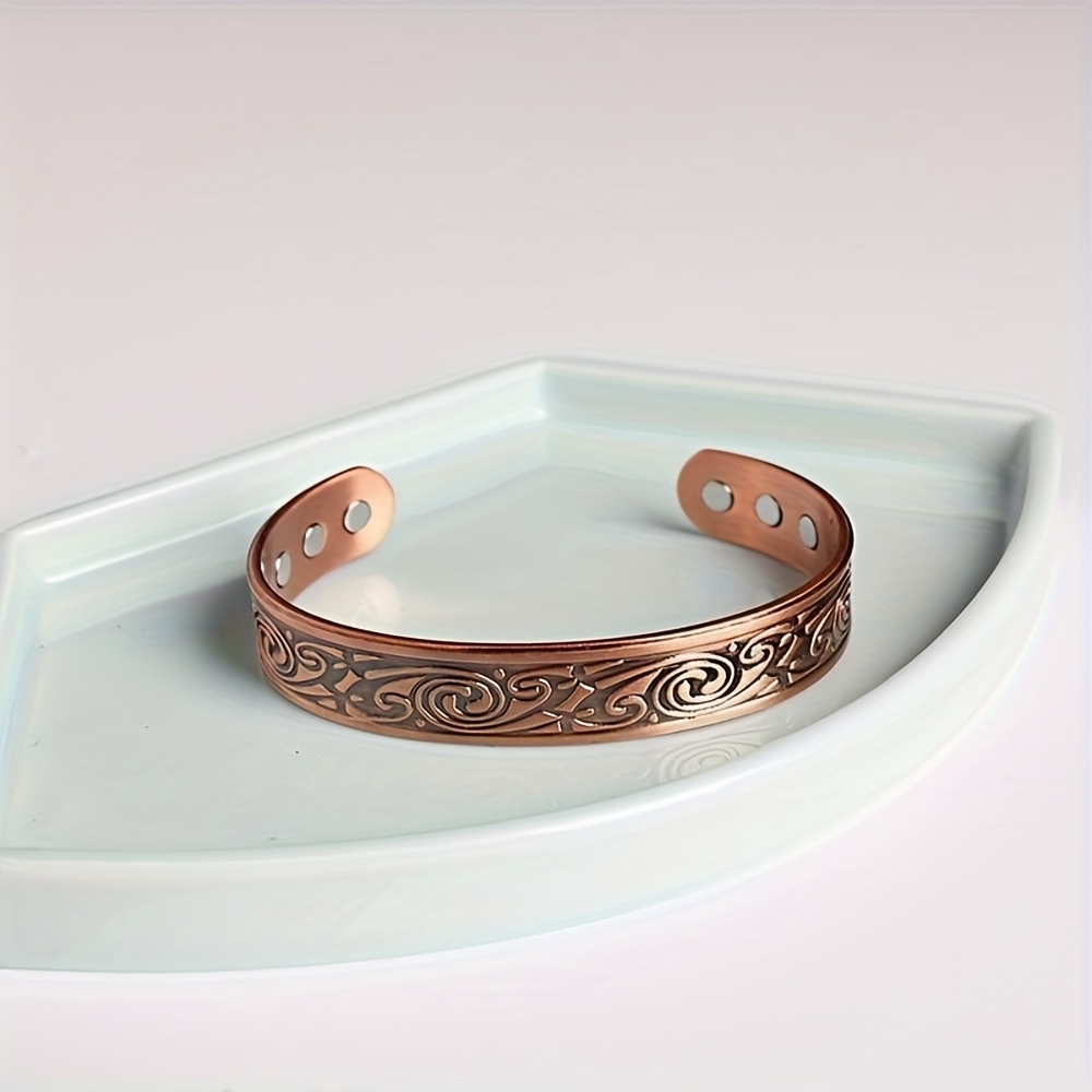 Vintage Viking Copper Magnetic Bracelet for Men – Adjustable Open Cuff with Nordic Engraved Pattern - Image 5