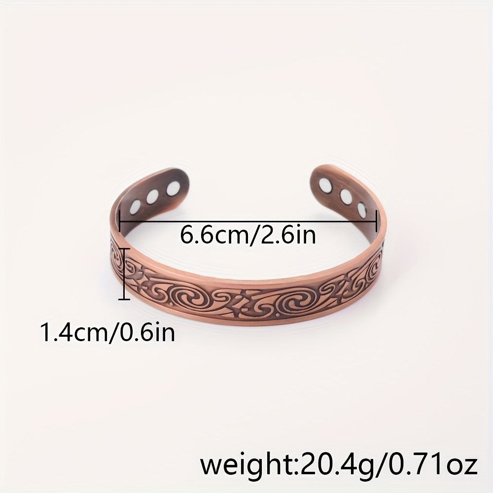 Vintage Viking Copper Magnetic Bracelet for Men – Adjustable Open Cuff with Nordic Engraved Pattern - Image 4