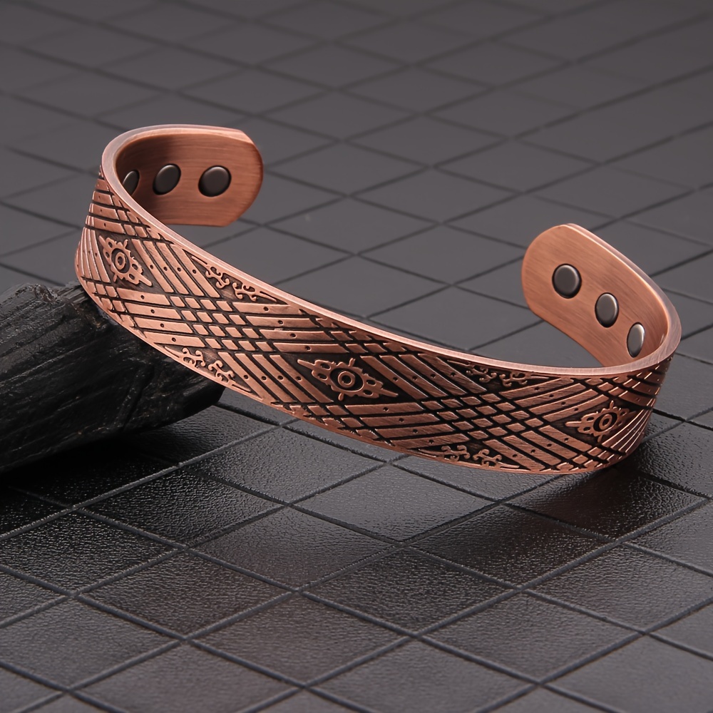 Men's Vintage Copper Magnetic Bracelet | Adjustable Geometric Copper Cuff - Image 4