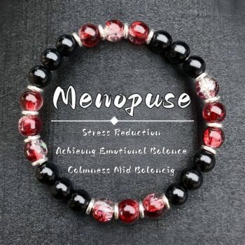 Black Obsidian & Red Crystal Bracelet for Women – Natural Gemstone Stretch Bracelet for Confidence & Balance