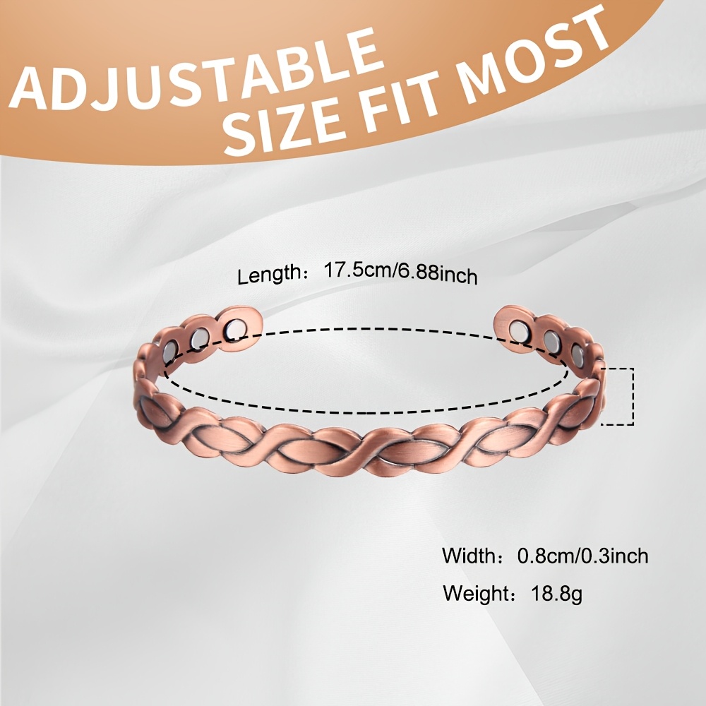Adjustable Braided Copper Magnetic Bracelet – Pure Copper Woven Cuff for Women, Vintage Handmade Bracelet - Image 3