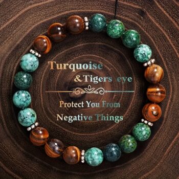 Natural Tiger's Eye & African Turquoise Crystal Bracelet for Women