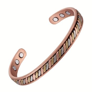 Vintage Tricolour Braided Copper Magnetic Bracelet for Women – Adjustable Pure Copper Open Cuff