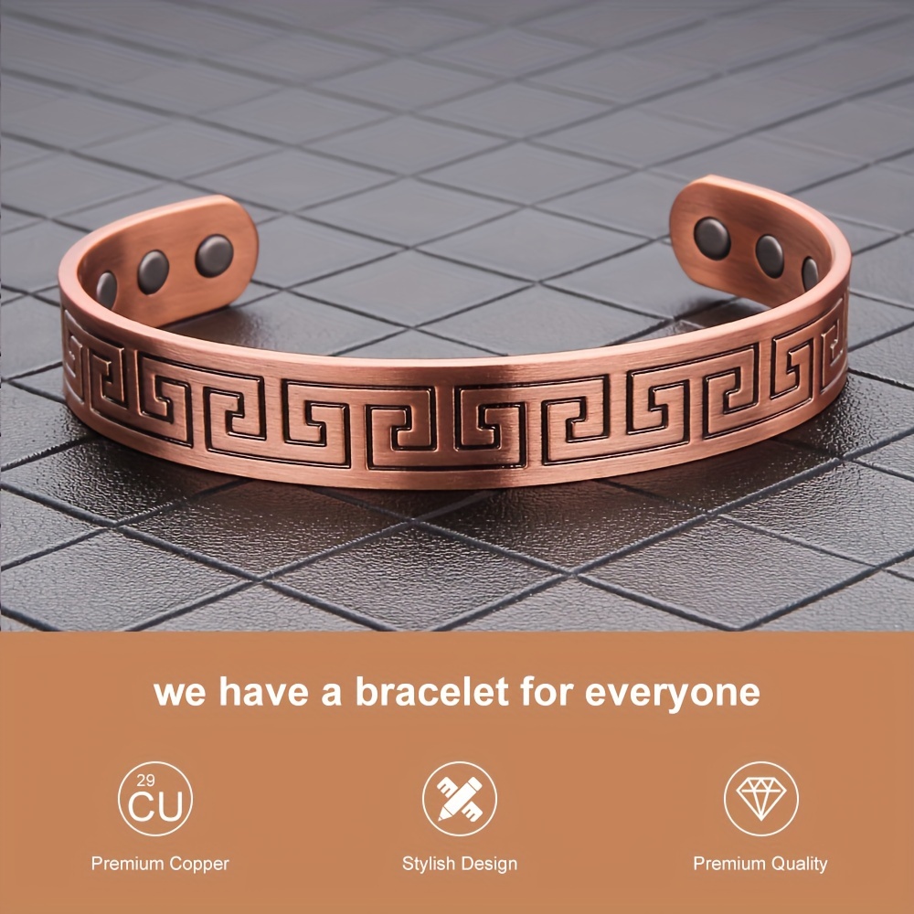 Greek Key Copper Magnetic Bracelet – Adjustable Pure Copper Cuff for Men & Women, Vintage Open Bangle Jewelry Gift - Image 4