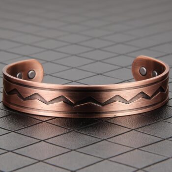 Vintage Geometric Copper Magnetic Bracelet for Men & Women – Adjustable Pure Copper Open Cuff Bangle