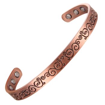 Adjustable Copper Magnetic Bracelet for Women – Vintage Scroll Pattern Pure Copper Cuff, Minimalist Jewelry Gift