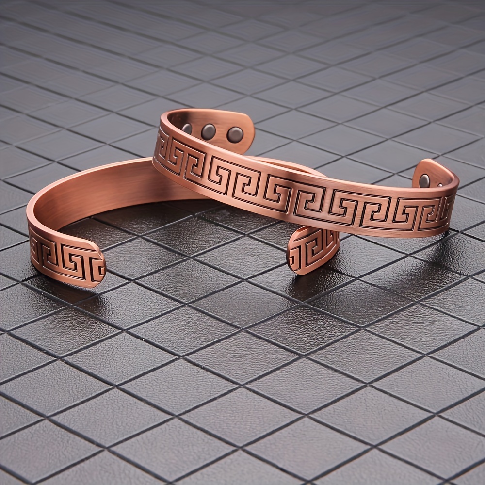 Greek Key Copper Magnetic Bracelet – Adjustable Pure Copper Cuff for Men & Women, Vintage Open Bangle Jewelry Gift - Image 2