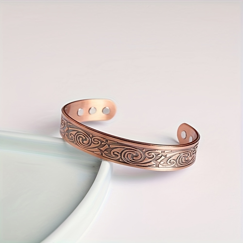 Vintage Viking Copper Magnetic Bracelet for Men – Adjustable Open Cuff with Nordic Engraved Pattern - Image 2
