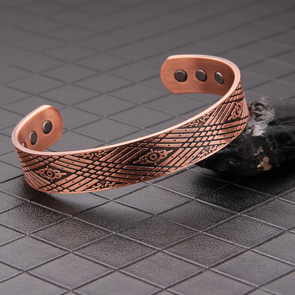 Men's Vintage Copper Magnetic Bracelet | Adjustable Geometric Copper Cuff - Image 6