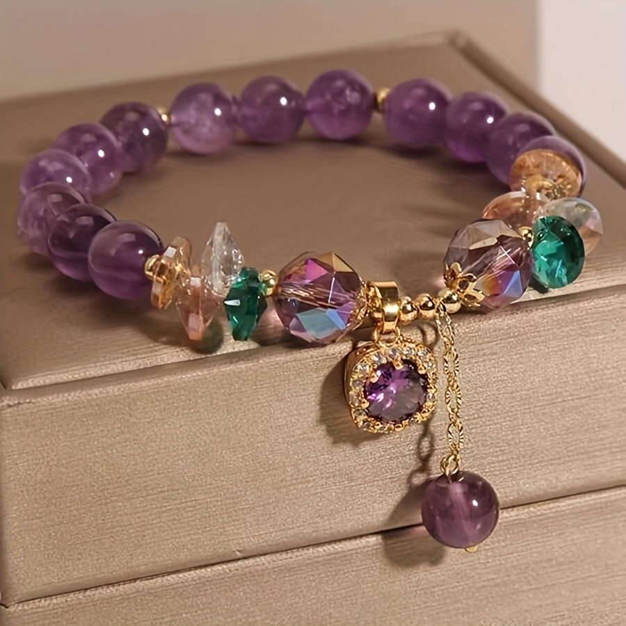 Natural Amethyst Crystal Charm Bracelet for Women – Purple Gemstone with Cubic Zirconia Pendant - Image 5