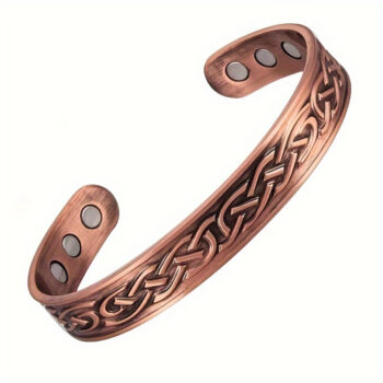 Adjustable Celtic Copper Magnetic Bangle Bracelet – Vintage Open Cuff with Intricate Knot Pattern for Men & Women