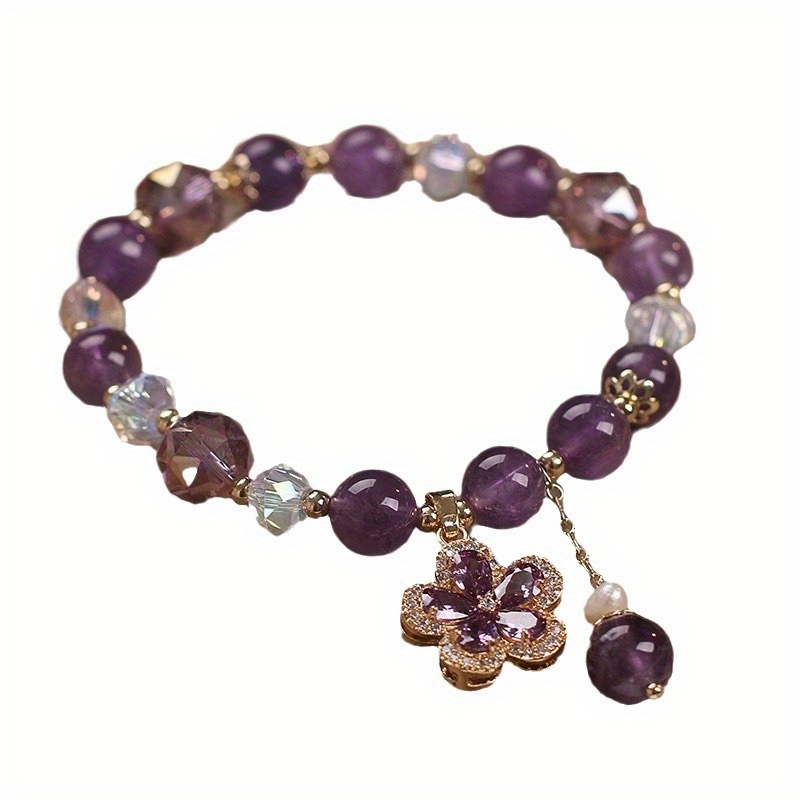 Natural Amethyst Crystal Flower Charm Bracelet for Women – Handmade Purple Gemstone - Image 2