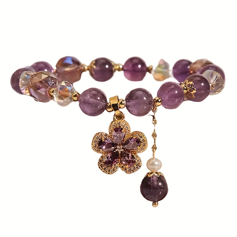 Natural Amethyst Crystal Flower Charm Bracelet for Women – Handmade Purple Gemstone - Image 5