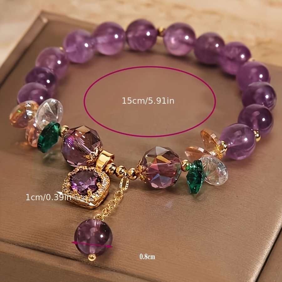 Natural Amethyst Crystal Charm Bracelet for Women – Purple Gemstone with Cubic Zirconia Pendant - Image 2