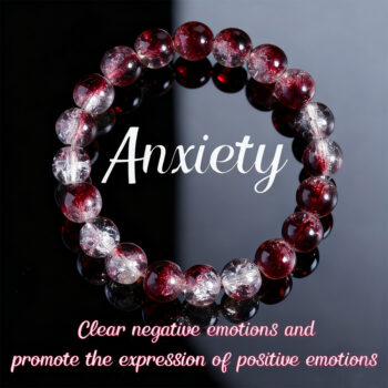 Red & Clear Crackle Quartz Crystal Bracelet for Women – Handmade Stretch Bracelet for Calm & Positive Energy