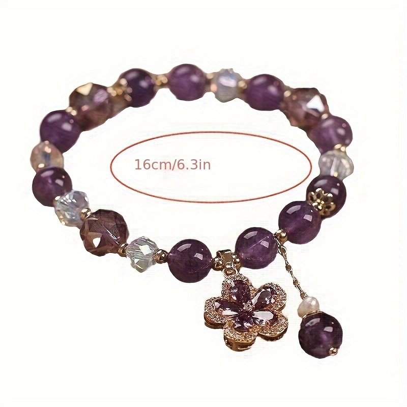 Natural Amethyst Crystal Flower Charm Bracelet for Women – Handmade Purple Gemstone - Image 4